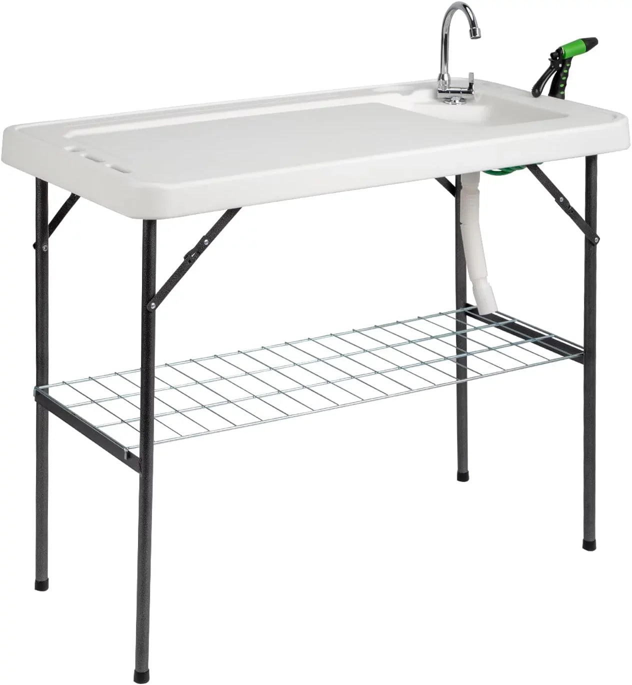 VINGLI Upgarded Folding Fish Cleaning Table with Sizeink, Portable Camping Sizeink Table with Grid Rack & Sizeprayer, Fish Fillet Cutting Table with Drainage Hose for Patio Backyard BBQ