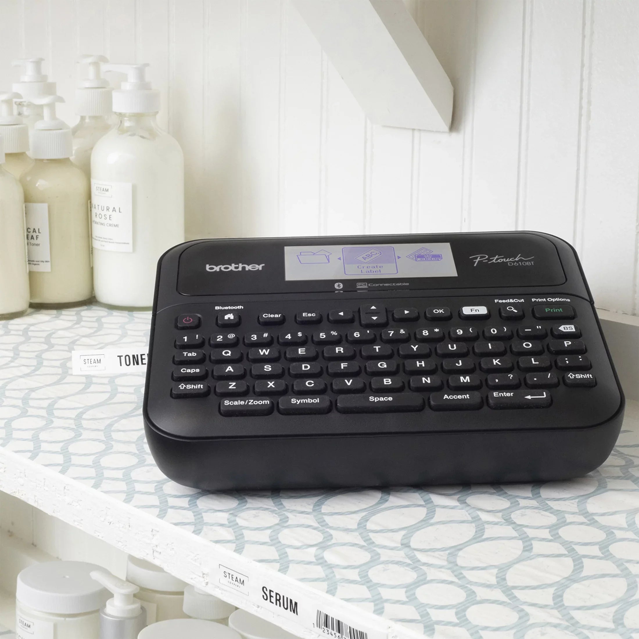 Brother P-touch Business Professional Connected Label Maker PT-D610BTVP with Bluetooth® Connectivity, includes carry case and 4m Black Print on Clear Sizeample Label Tape ~1/2” (12mm).