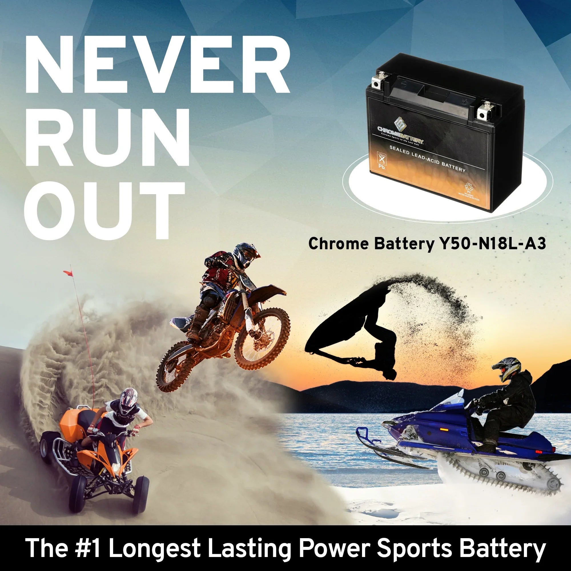 Chrome Battery Y50-n18l-a3 (50-n18l-a3 12 Volts,20 Ah, 260 Cca) Motorcycle Battery for Honda Gl1100 Gold Wing 1100cc 80-'83