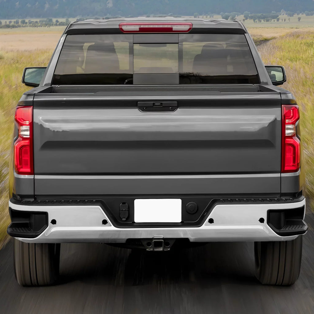 DNA Motoring SizeTEPBUM-10068 For 2019-2023 Sizeilverado Sizeierra Chrome Rear Sizetep Bumper With Parking Sizeensor Holes