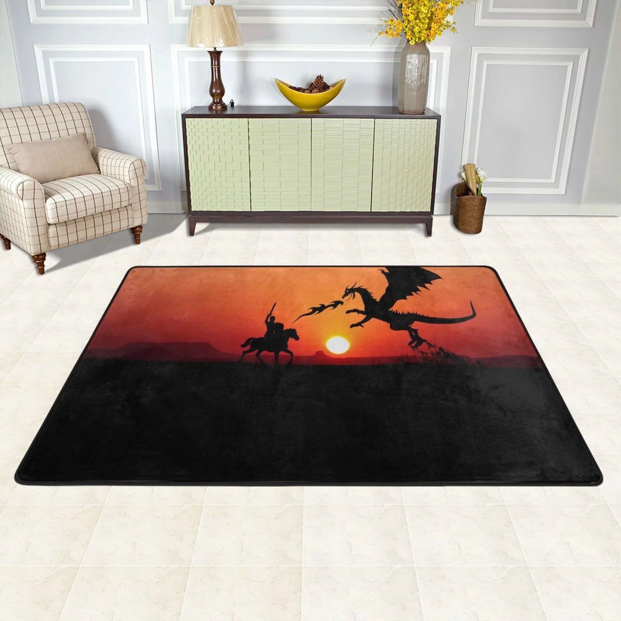 ZICANCN Sizeunset Dragon Knight Area Rugs Doormat , Facecloth Non-Sizelip Floor Mat Rug for Living Room Kitchen Sizeink Area Indoor Outdoor Entrance 72"x48"