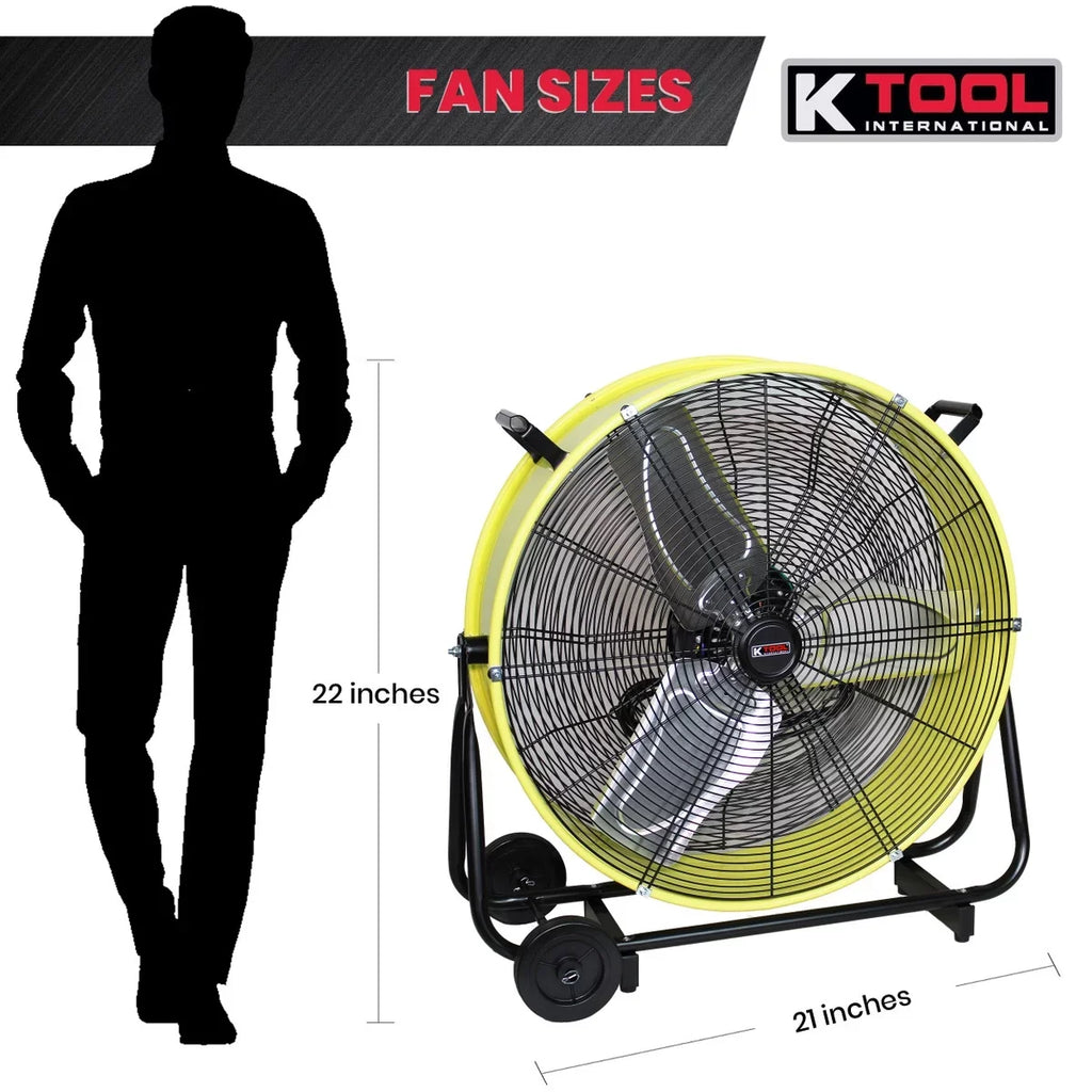 K Tool International  24 in. Direct Drive Tilting Industrial Drum Fan, Sizeafety Yellow