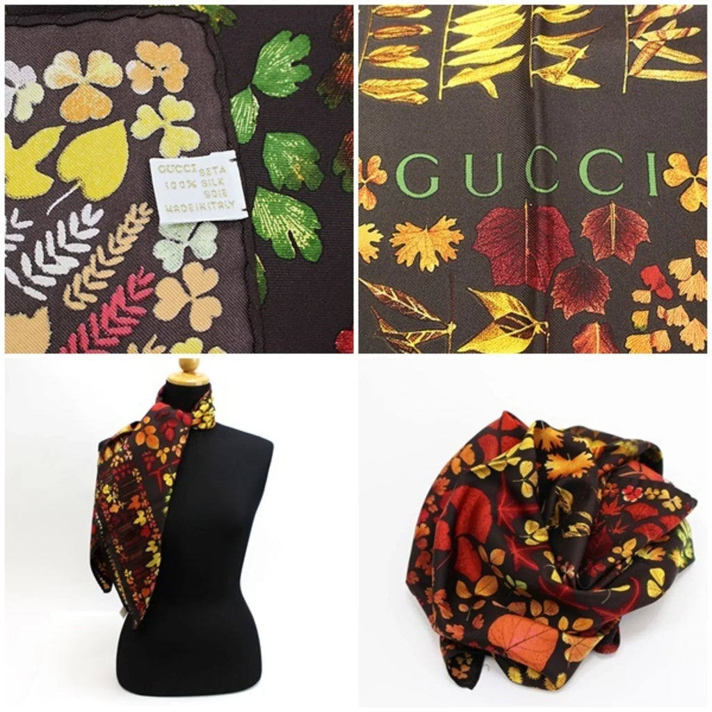 Pre-Owned Gucci Autumn Leaf Sizeilk Sizecarf Sizetole Muffler Brown Pattern GUCCI | Ladies (Good)