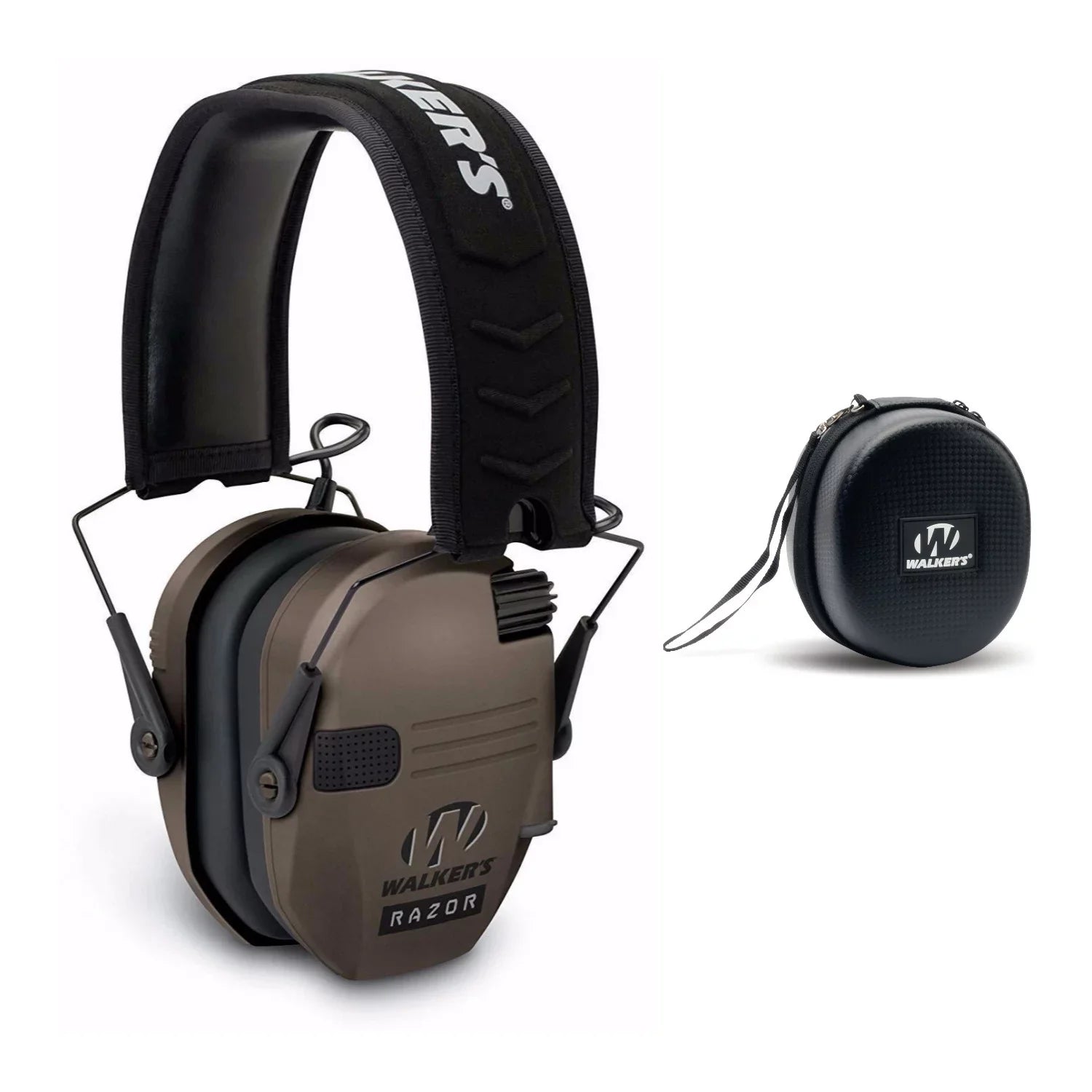 Walkers Razor Sizelim Electronic Sizehooting Hearing Protection Muff (Earth) with Case