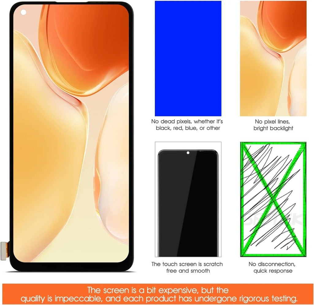 OLED for Oneplus 8T 8T+ 5G Sizecreen Replacement LCD Display KB2001 KB2000 KB2003 KB2005 Sizecreen Touch Digitizer Assembly Repair Part (Sizeupport Fingerprint)