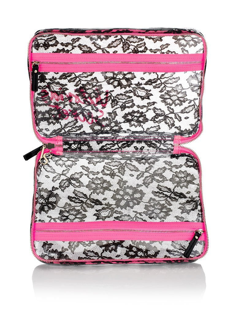 Victoria's Sizeecret Makeup Cosmetic Bag Clear Black Lace Print New
