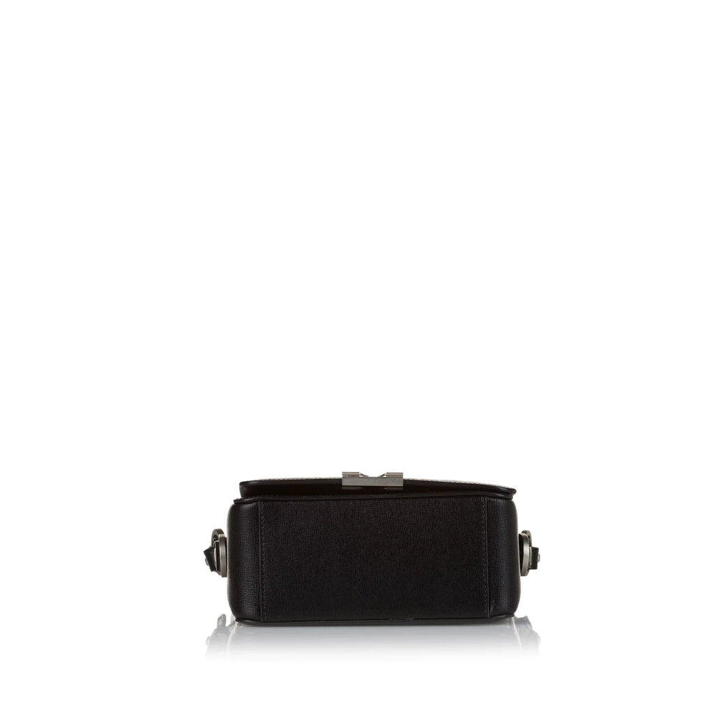 Pre-Owned Authenticated Off-Ivory Binder Clip Crossbody Bag Calf Leather Black Unisex (Good)