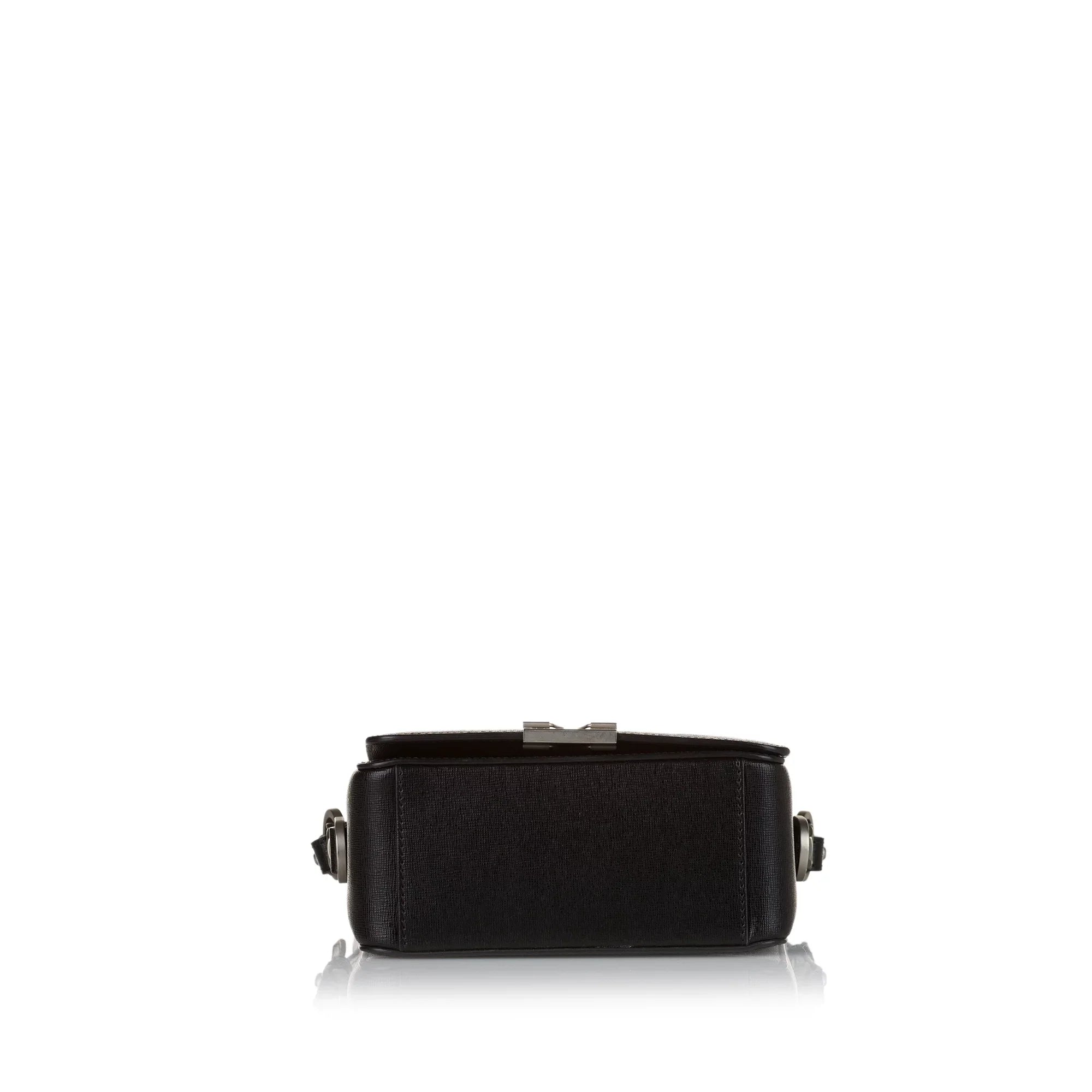 Pre-Owned Authenticated Off-Ivory Binder Clip Crossbody Bag Calf Leather Black Unisex (Good)