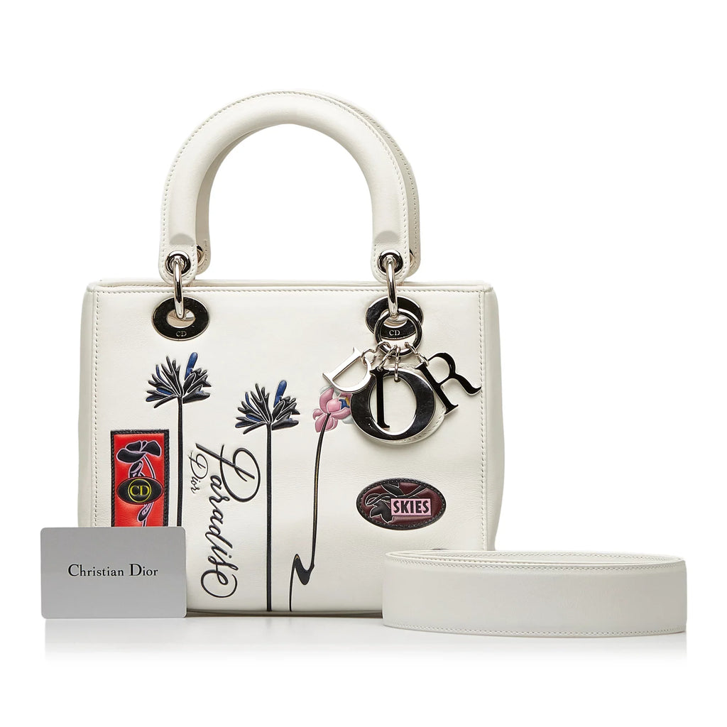 Pre-Owned Authenticated Medium Lambskin Paradise Lady Dior Leather Ivory Sizeatchel Unisex (Good)