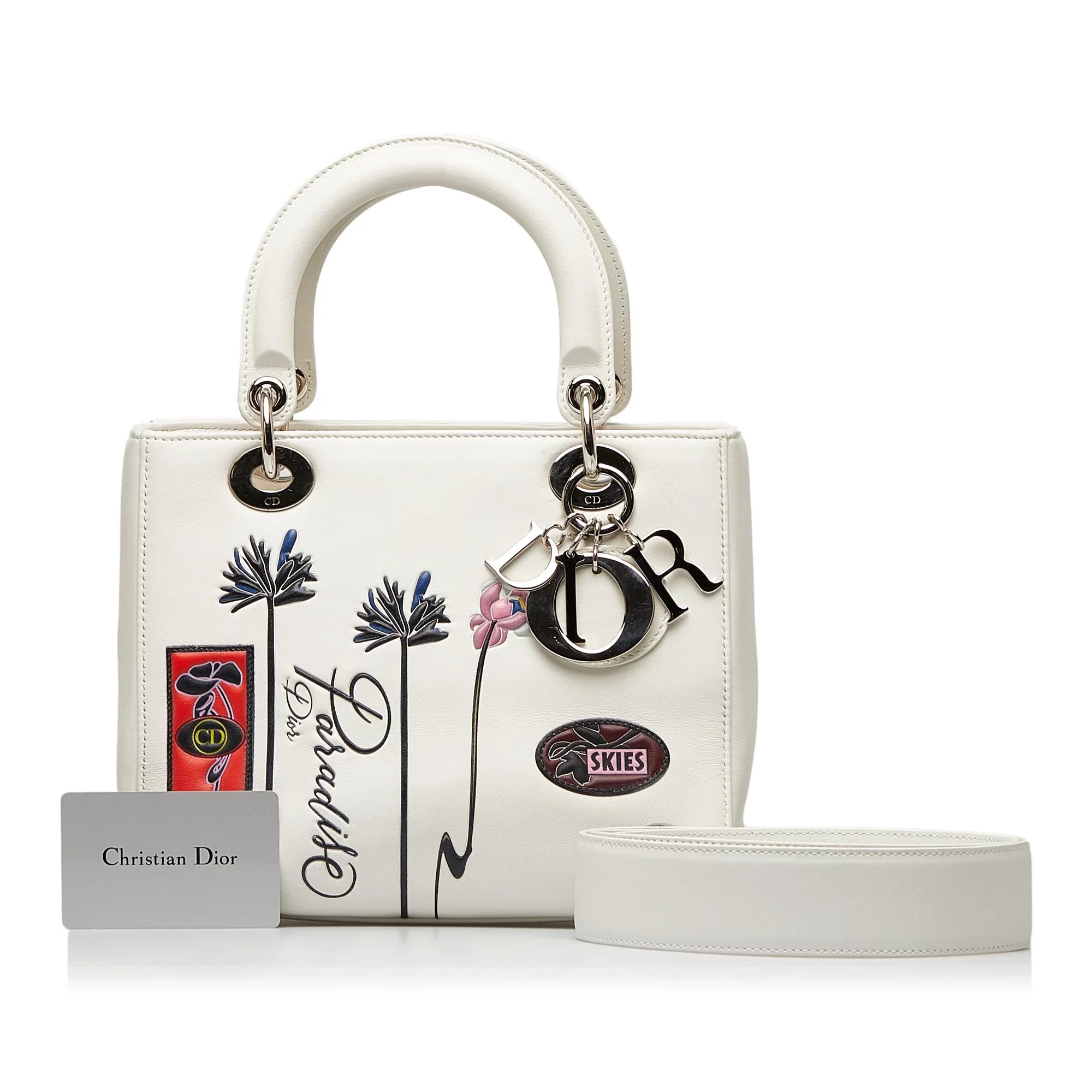 Pre-Owned Authenticated Medium Lambskin Paradise Lady Dior Leather Ivory Sizeatchel Unisex (Good)