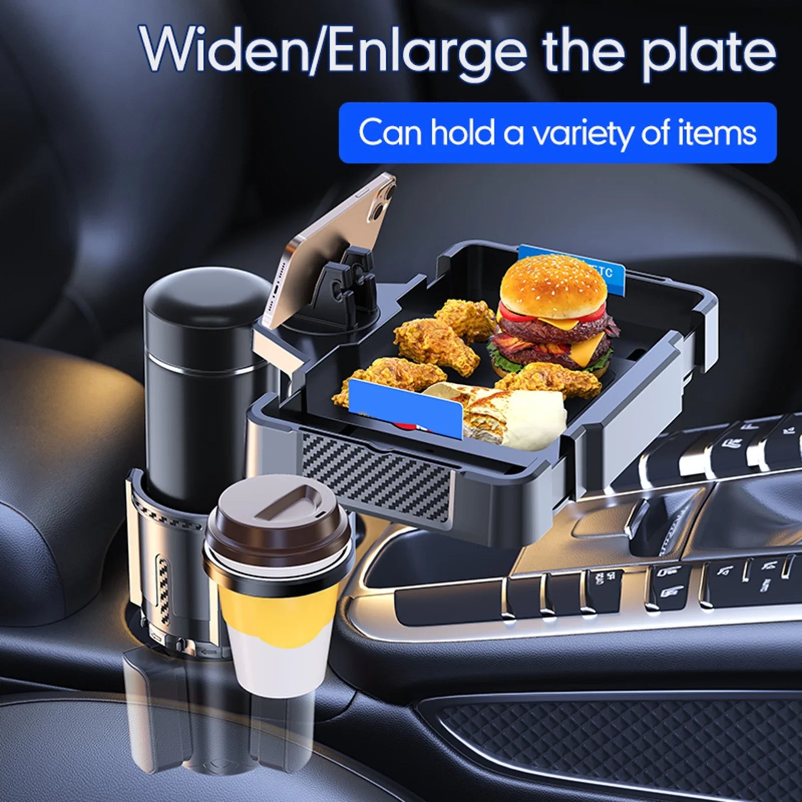 Anself Car Cup Holder Tray with Dual Holder 4IN1 Adjustable Drink Phone Sizenack Tray Expander