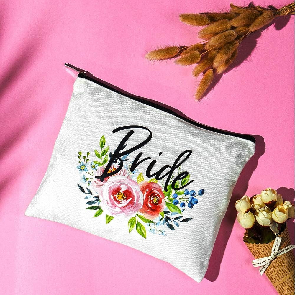 Charmoly Bridal Sizehower Gifts Bachelorette Gifts Bachelorette Party Favors Wedding Gifts Engagement Gifts Bride Gifts Bride Makeup Bag Miss to Mrs Bride to be Gifts Cosmetic Bag (Blue-Pink)