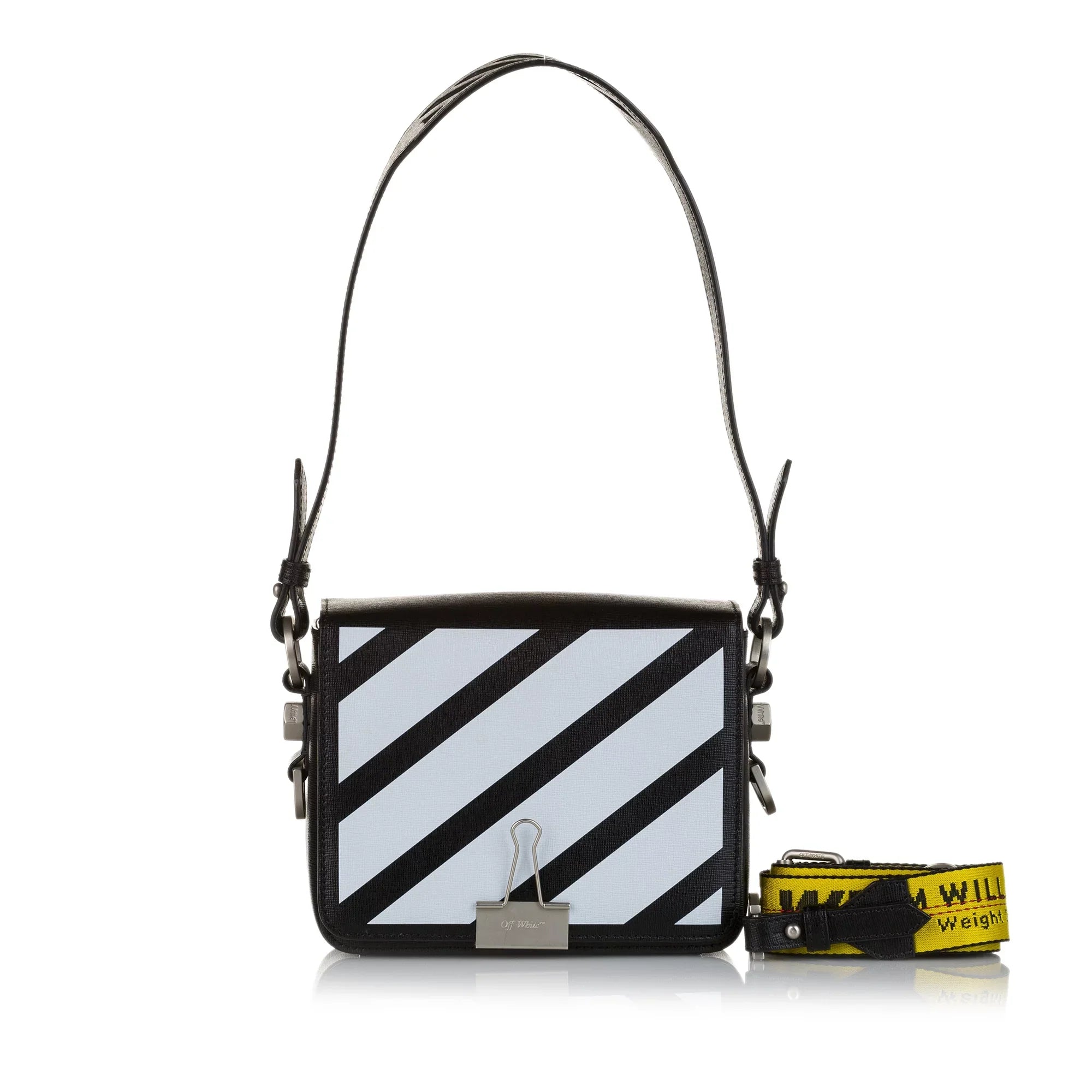 Pre-Owned Authenticated Off-Ivory Binder Clip Crossbody Bag Calf Leather Black Unisex (Good)
