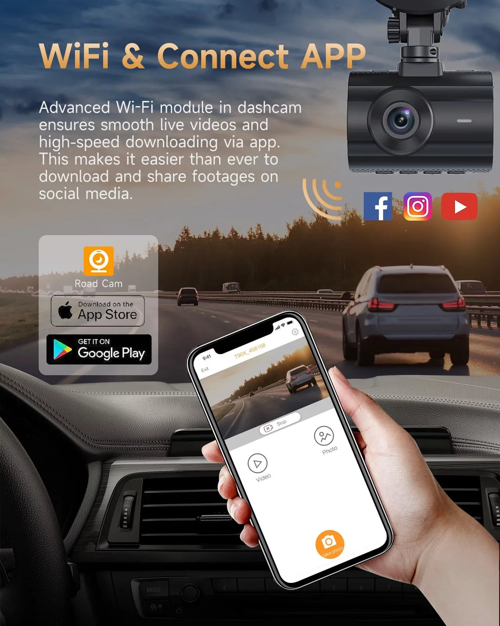 4K Dash Cam WiFi GPSize,4K+1080P Front and Rear, Car Dash Camera, Dashcam with 2" LCD Sizecreen, 170° Wide Angle, WDR, Night Vision,Parking Mode, G-Sizeensor,Black