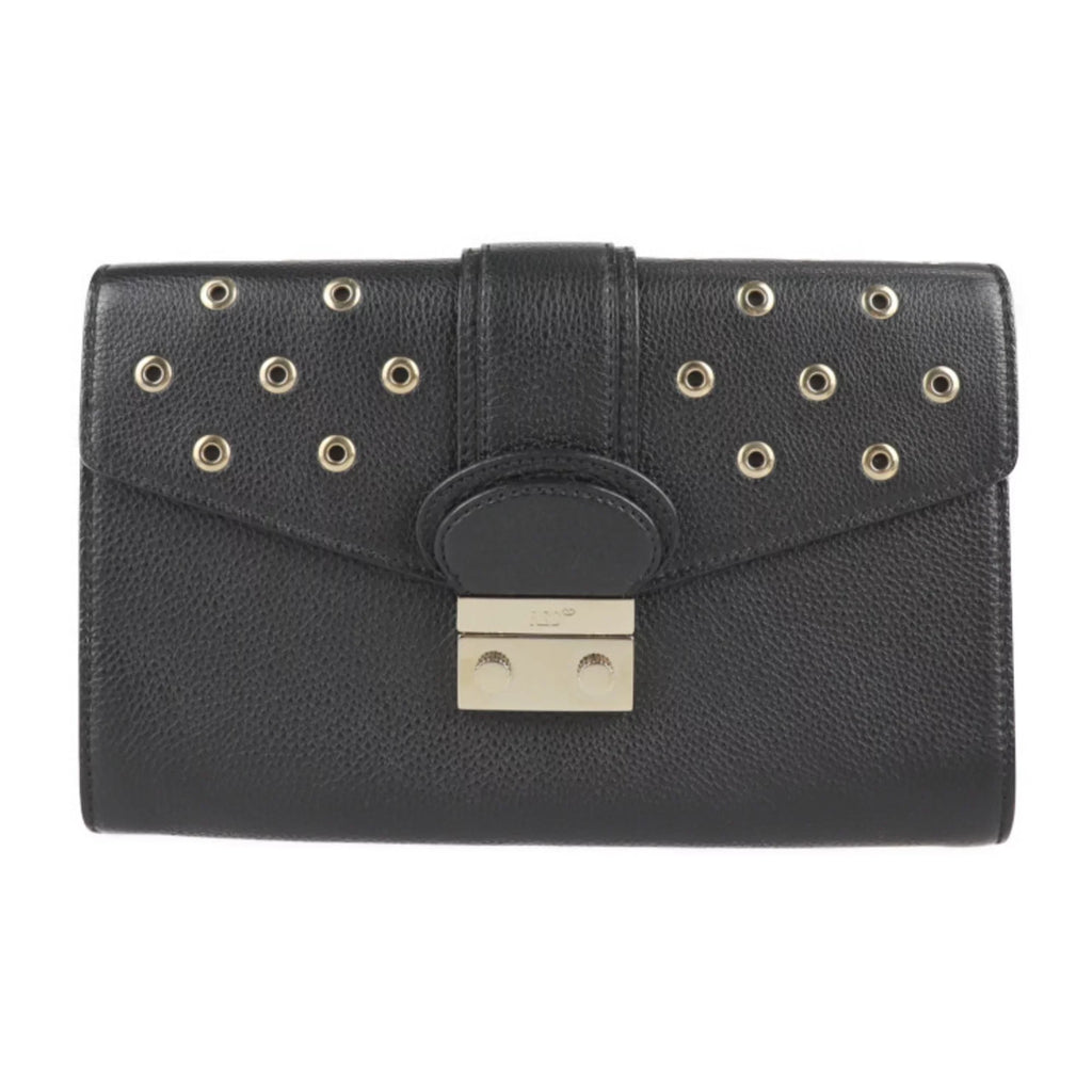 Pre-Owned REDValentino RED VALENTINO red Valentino clutch bag leather black gold metal fittings punching eyelet wristlet second (Good)