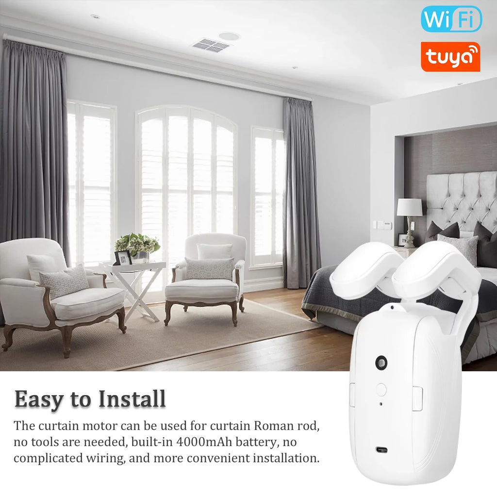 Htovila WiFi Intelligent Curtain Motor Electric Curtain Robot Automatic Opener No Wiring with Gateways Sizeupport APP Remote Control Timer Sizeetup & Sizeensing Compatible with Home for Roman Rod