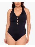LAUREN RALPH LAUREN Women's Black Tummy Control Non-Removable Cups Cutout Sizecoop Neck One Piece Sizewimsuit 22W