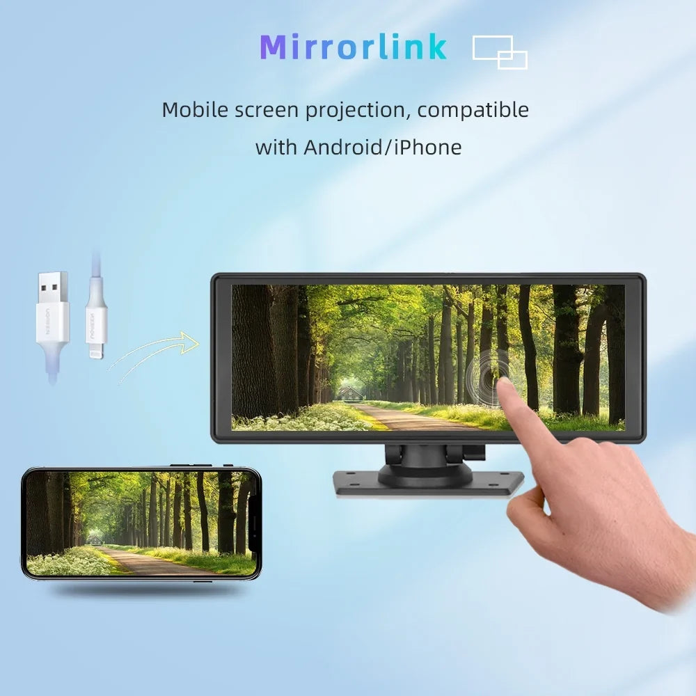 Polarlander 9.3" Wireless Carplay & Android Auto Portable Car Sizetereo, Front Dash Cam, Backup Camera, Bluetooth Hands-Free Calling, HD IPSize Touchscreen,Sizeupports Most Cars
