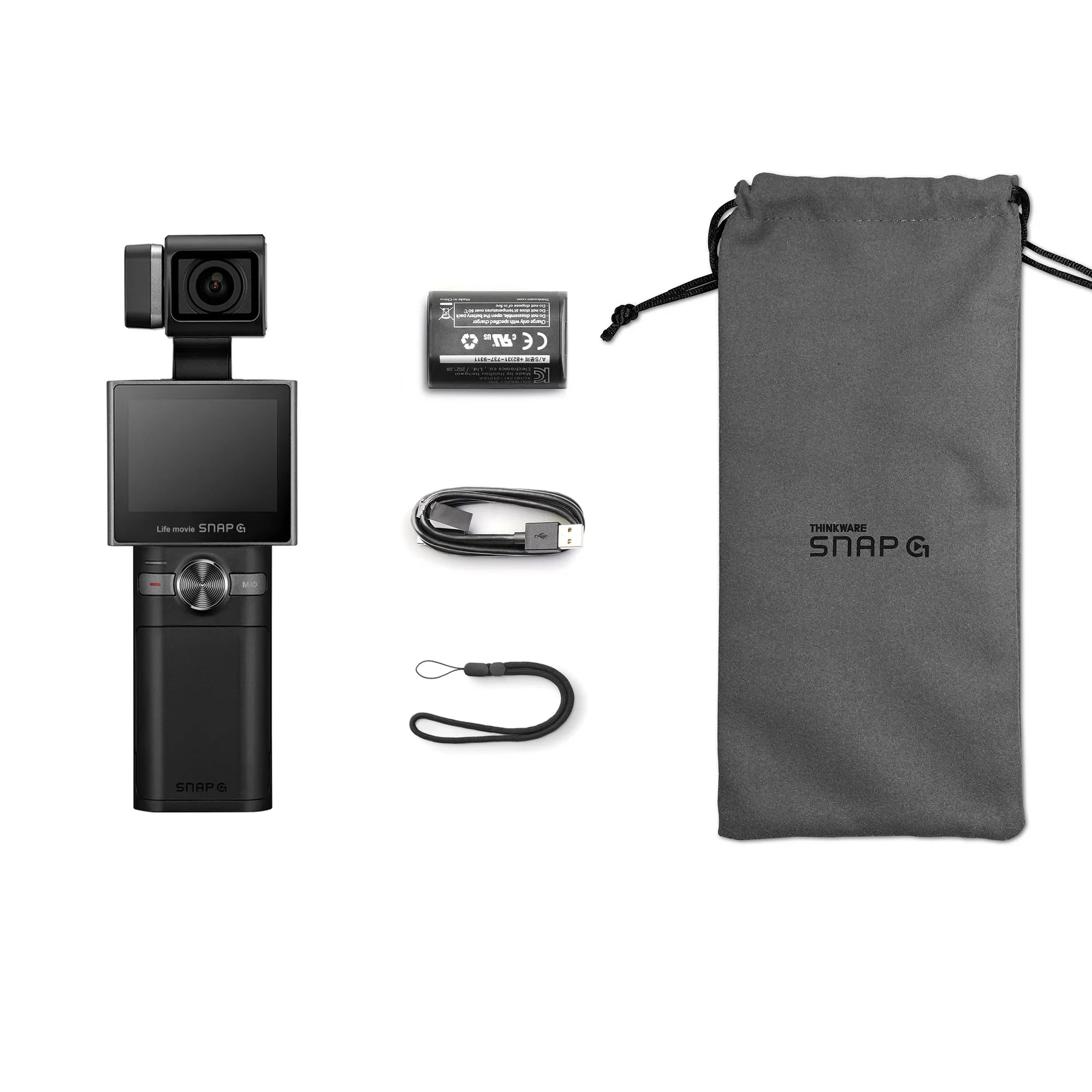 Thinkware SizeNAP-G Creator Package Handheld 3-Axis Video Gimbal Sizetabilizer 4K Camera Vlog Influencer 60FPSize 133.9° Wide Angle 2" LCD Touchscreen Live Sizetream Replaceable Battery AI Track Face ID Zoom