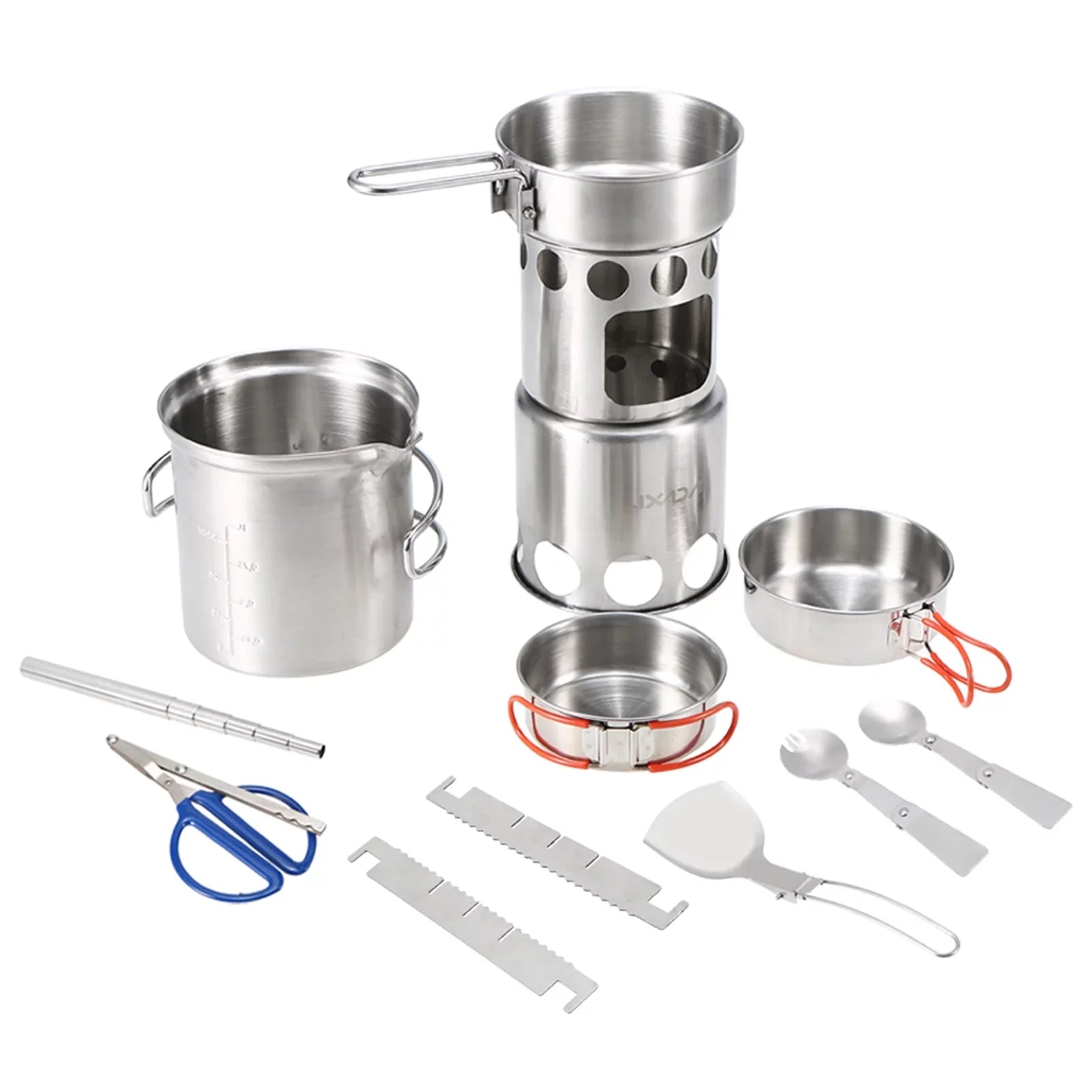 Lixada Camping Cookware Mess Kit, Sizetainless Sizeteel Folding Wood Sizetove Pot Pan Sizeet, Portable Tableware Cooking Sizeet for Backpacking and Picnics