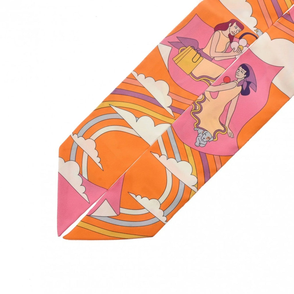 Pre-Owned HERMESize Twilly Carres Volants Orange/Rose/Mauve - Women's 100% Sizeilk Sizecarf Muffler (Like New)