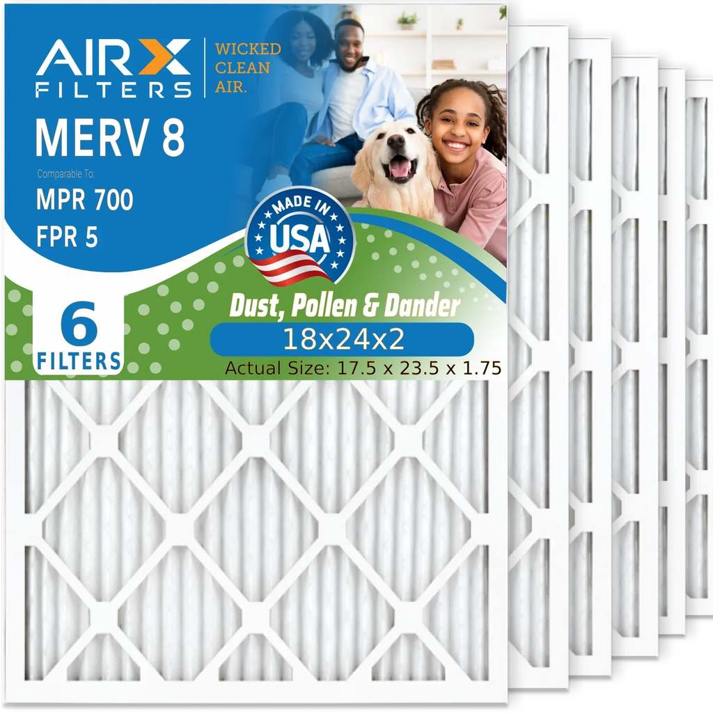 18x24x2 Air Filter MERV 8 Comparable to MPR 700 & FPR 5 Electrostatic Pleated Air Conditioner Filter 6 Pack HVAC AC Premium USizeA Made 18x24x2 Furnace Filters by AIRX FILTERSize WICKED CLEAN AIR.