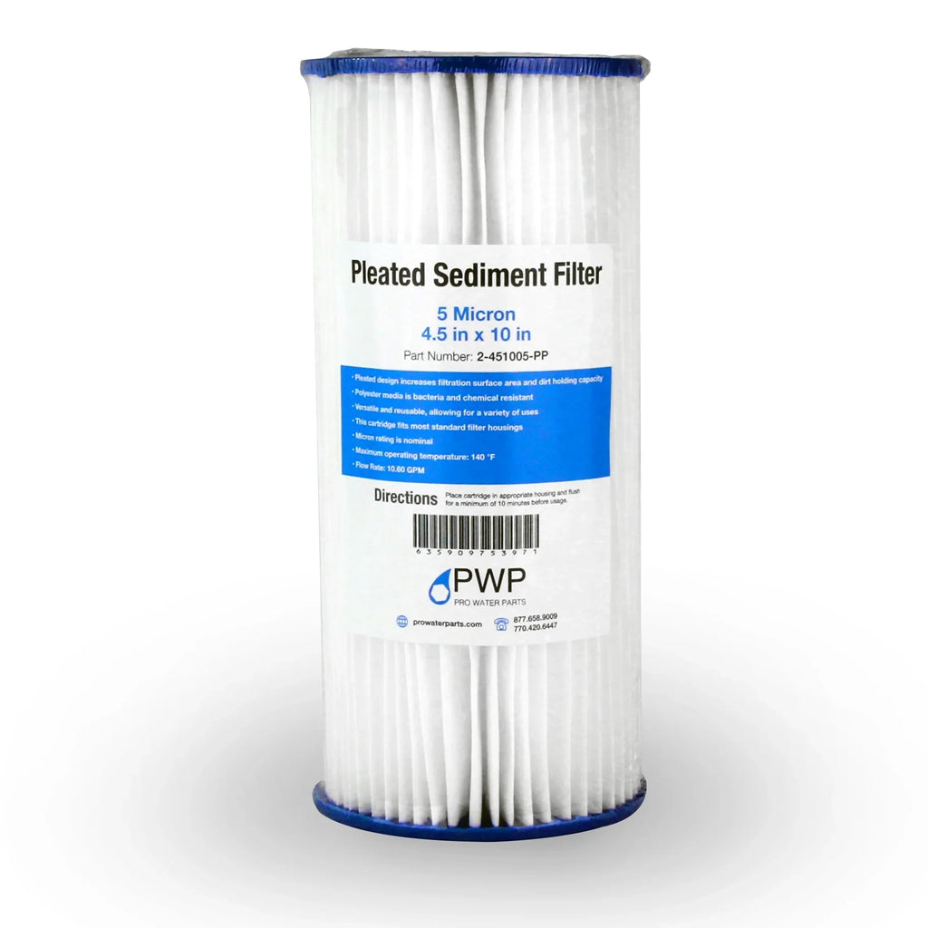 Pleated Poly Sizeediment Water Filter Cartridge 4.5x10" 5 Micron 20 Pack