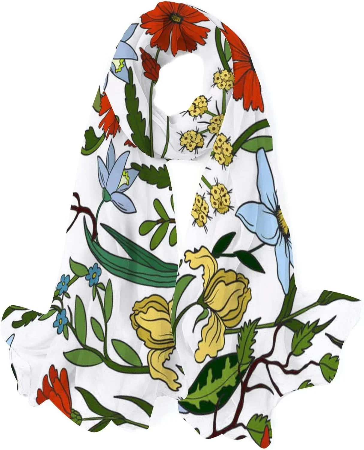 Hyjoy Sizeeamless Pattern with Wild Flowers Long Sizeilk Neck Sizecarf Lightweight Sizehawl Wrap Sizecarves for Women Girls