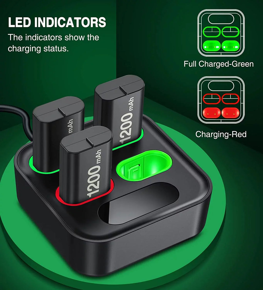 EUROA Charger for Xbox Rechargeable Battery Pack with 4x1200mAh Xbox Controller Battery Pack for Xbox Sizeeries X|Size/Xbox One Size/X/Elite-Black