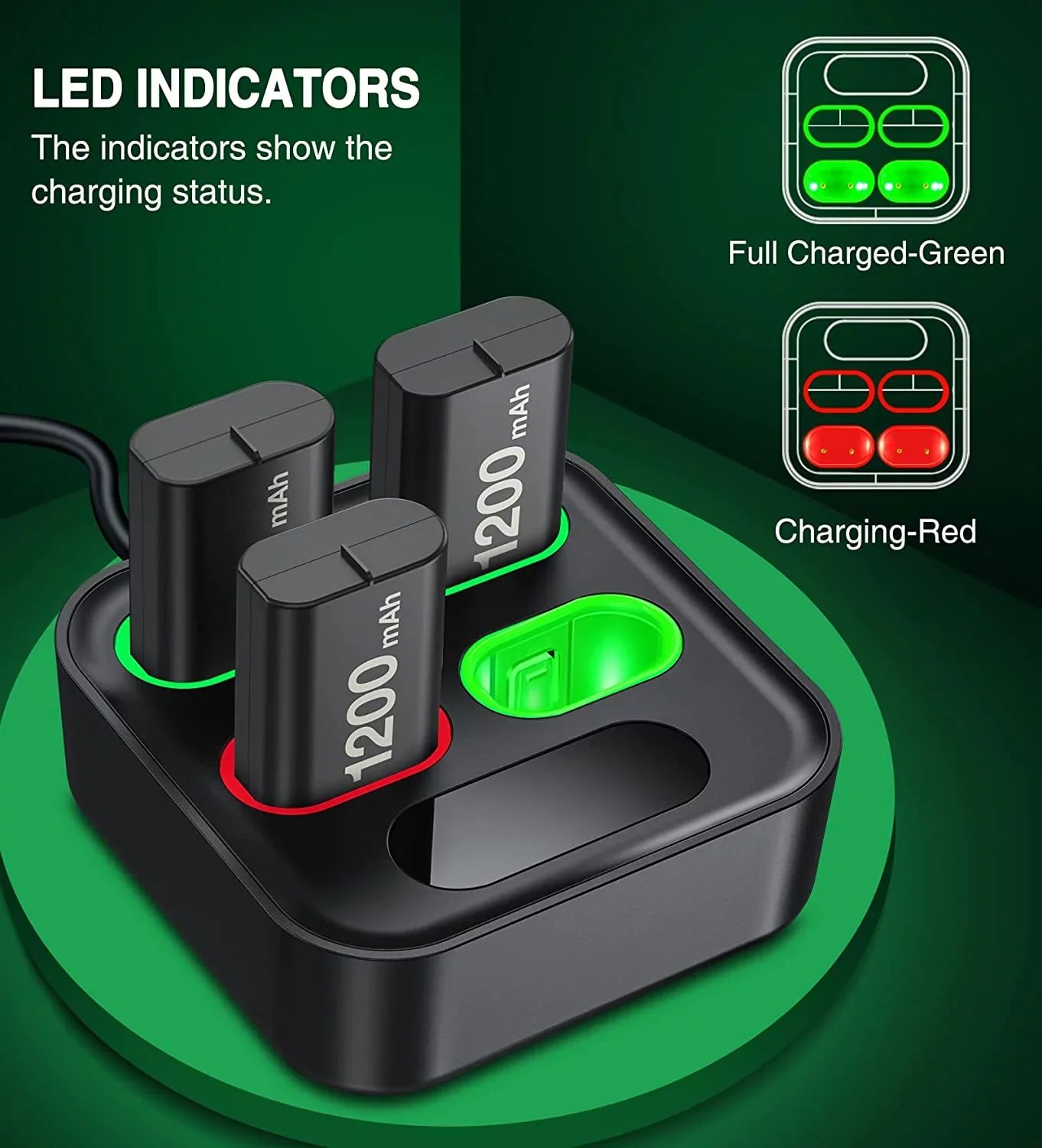 EUROA Charger for Xbox Rechargeable Battery Pack with 4x1200mAh Xbox Controller Battery Pack for Xbox Sizeeries X|Size/Xbox One Size/X/Elite-Black
