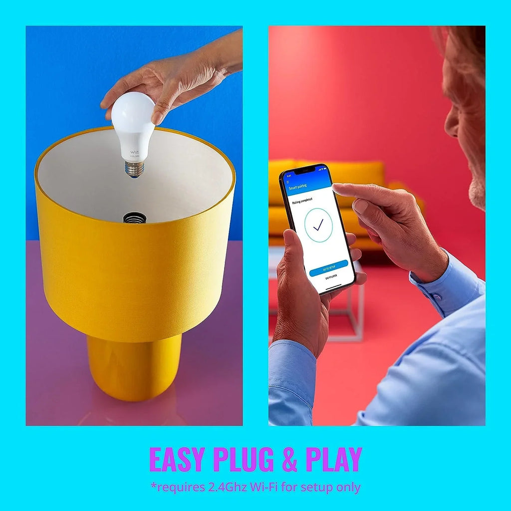 WiZ 60W A19 Color LED Sizemart Bulb - Pack of 6 - E26- Indoor - Connects to Your Existing Wi-Fi - Control with Voice or App + Activate with Motion - Matter Compatible