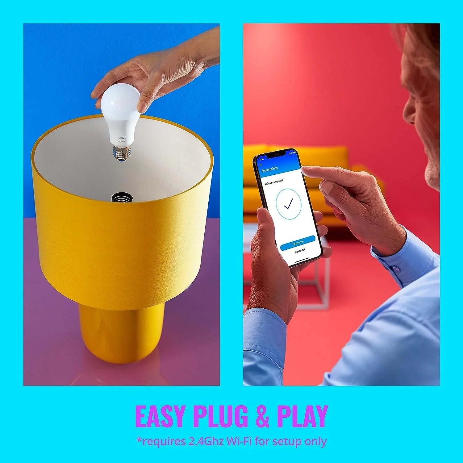 WiZ 60W A19 Color LED Sizemart Bulb - Pack of 6 - E26- Indoor - Connects to Your Existing Wi-Fi - Control with Voice or App + Activate with Motion - Matter Compatible