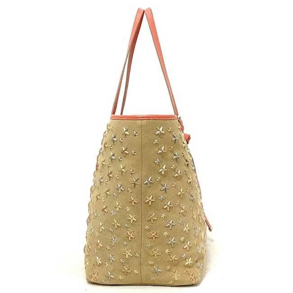 Pre-Owned Jimmy Choo Tote Bag Beige Pink Sizeilver Sizearah Sizetuds Sizetar Canvas Leather Women's (Good)