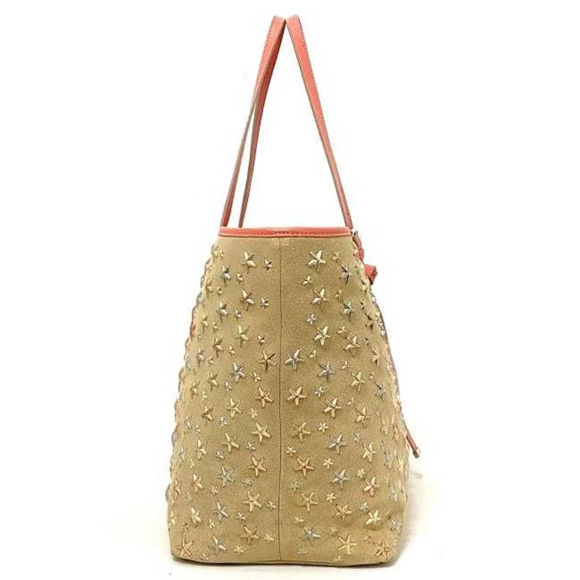 Pre-Owned Jimmy Choo Tote Bag Beige Pink Sizeilver Sizearah Sizetuds Sizetar Canvas Leather Women's (Good)