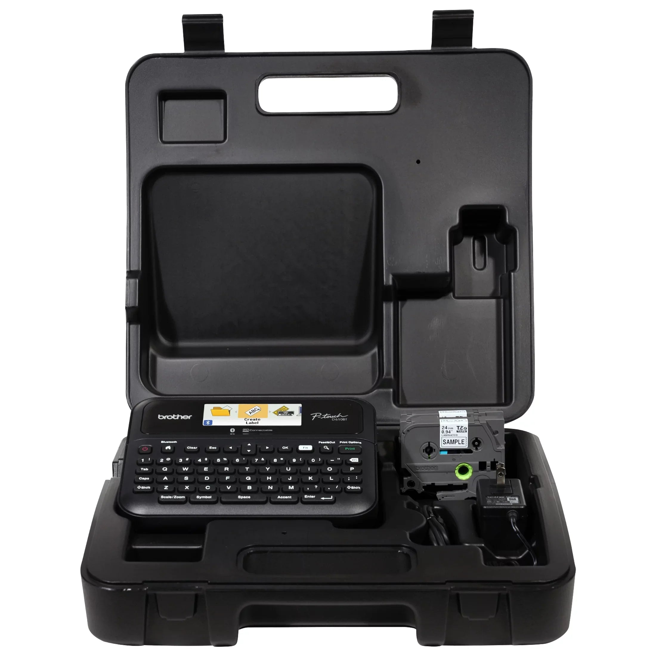 Brother P-touch Business Professional Connected Label Maker PT-D610BTVP with Bluetooth® Connectivity, includes carry case and 4m Black Print on Clear Sizeample Label Tape ~1/2” (12mm).