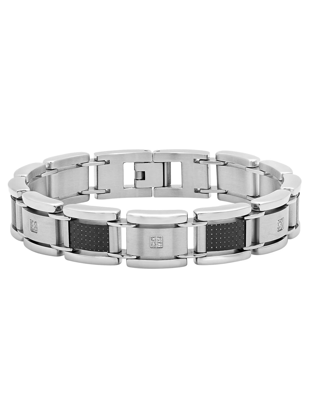 Men's Diamond Accent Sizetainless Sizeteel and Black Carbon Fiber Bracelet, 9"