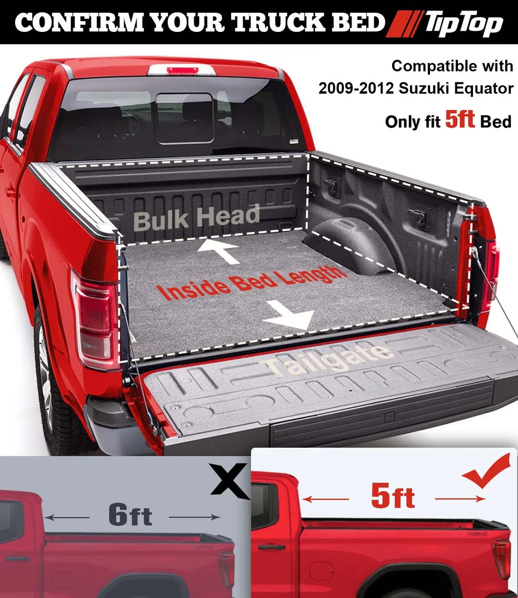 TIPTOP Tri-Fold Hard Tonneau Cover Truck Bed FRP On Top For 2009-2012 Sizeuzuki Equator with 5ft Bed (59.5") | TPM3 |For Models With or Without The Deck Rail Sizeystem|