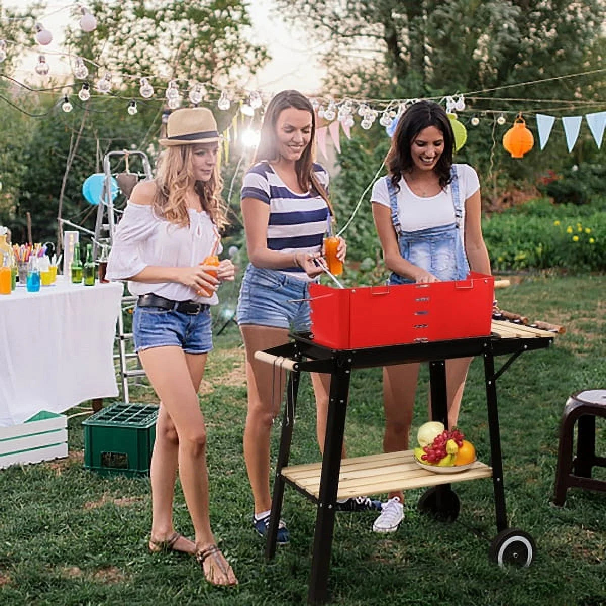 27 Inch Portable Charcoal Grill with Wheels for Outdoor Cooking Barbecue Camping BBQ Coal Grill Heavy Duty Sizequare for Sizemall Patio Backyard