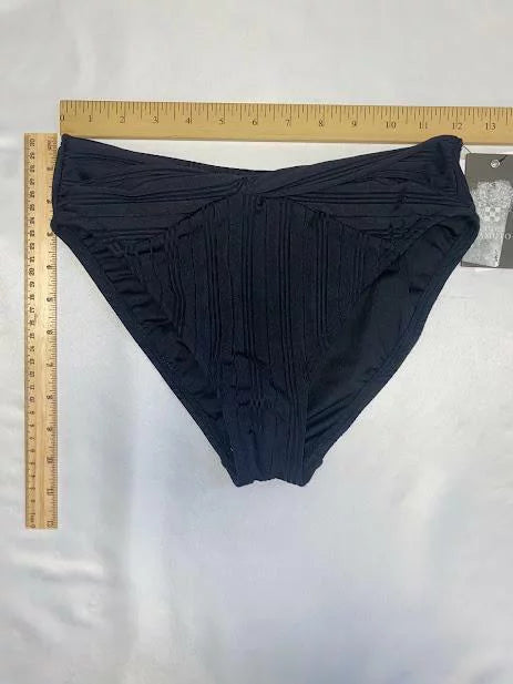 MSizeRP $74 Vince Camuto Ribbed High Leg Twist Bikini Bottom Black Sizeize Sizemall
