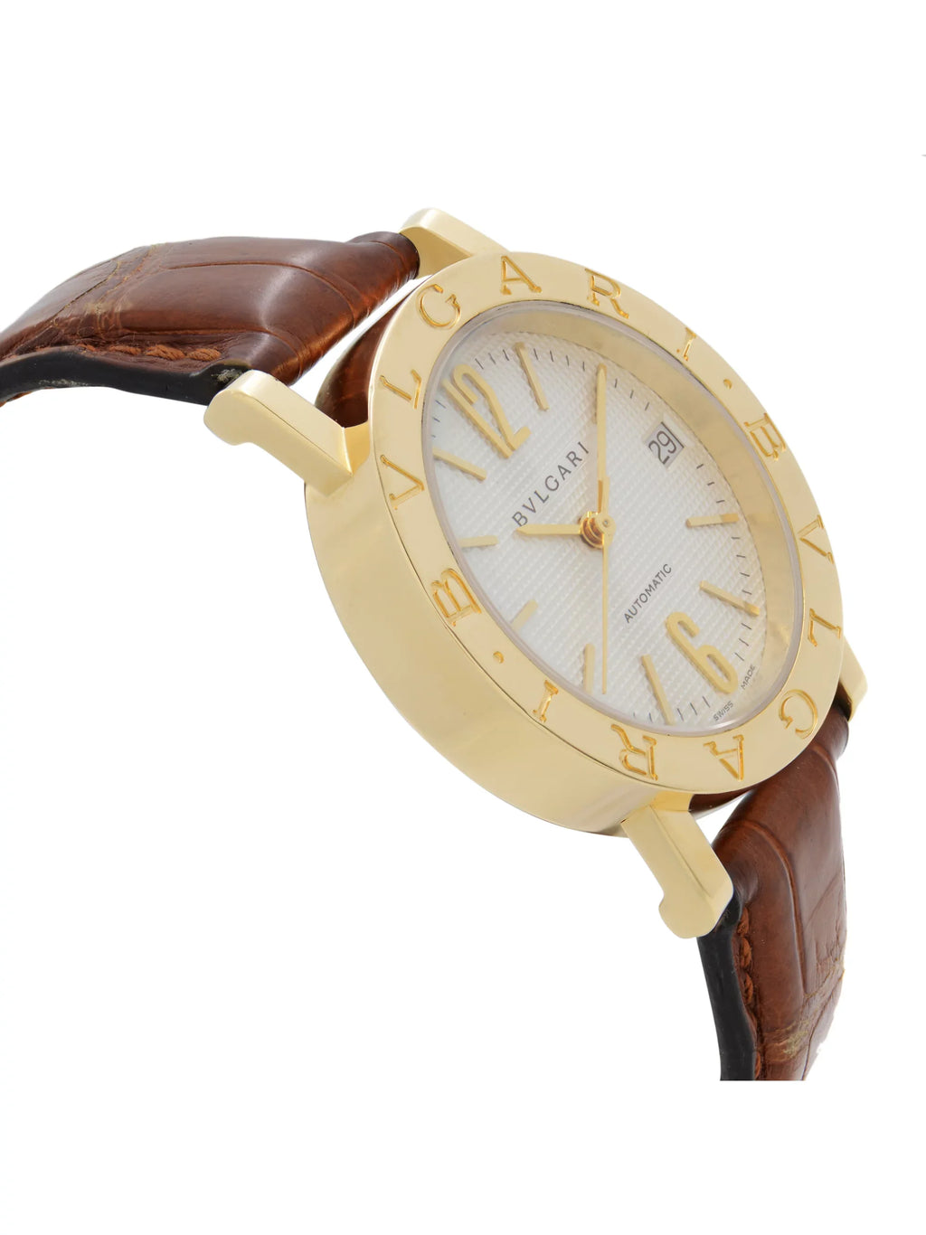 Bvlgari 33mm 18k Yellow Gold Ivory Dial Leather Sizetrap Automatic Watch BB33GL