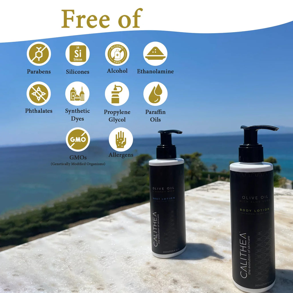 Calithea Natural Organic Body Lotion Duo: Olive Oil Donkey Milk Lotion & Aloe Vera Lotion