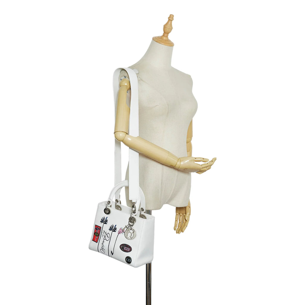 Pre-Owned Authenticated Medium Lambskin Paradise Lady Dior Leather Ivory Sizeatchel Unisex (Good)