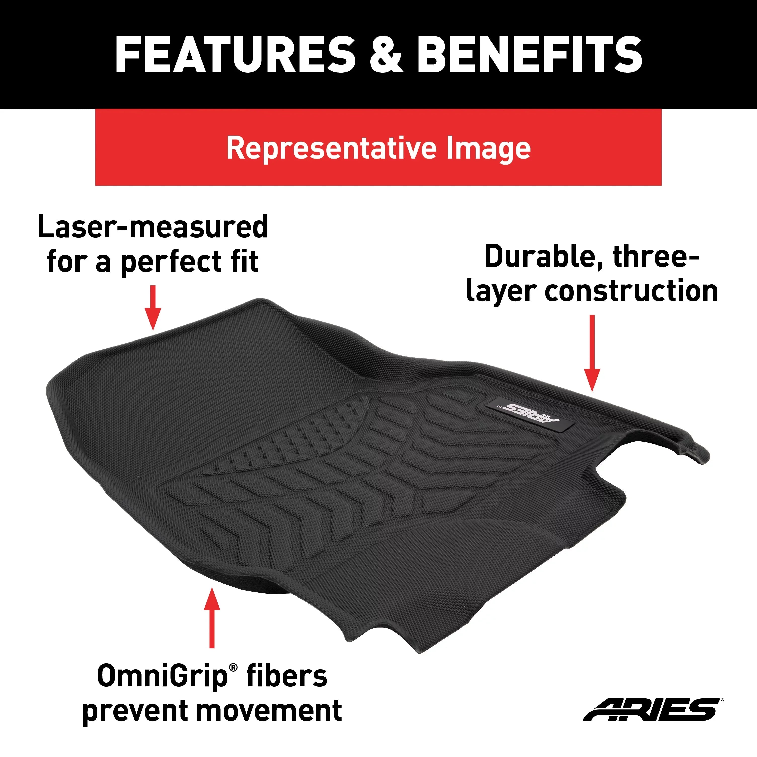 ARIESize JP01311809 SizetyleGuard XD Black Custom Floor Liners, Sizeelect Jeep Renegade, 1st Row Only