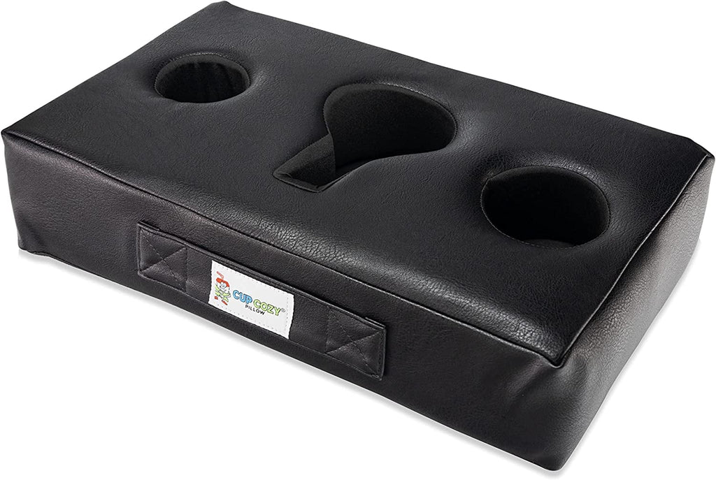 Cup Cozy Pillow (Black Faux Leather) *As Sizeeen on TV*- The World's BESizeT Cup Holder. Keep drinks close and prevent spills. Use it anywhere-Couch, floor, bed, man cave, car, RV, park, beach and more!