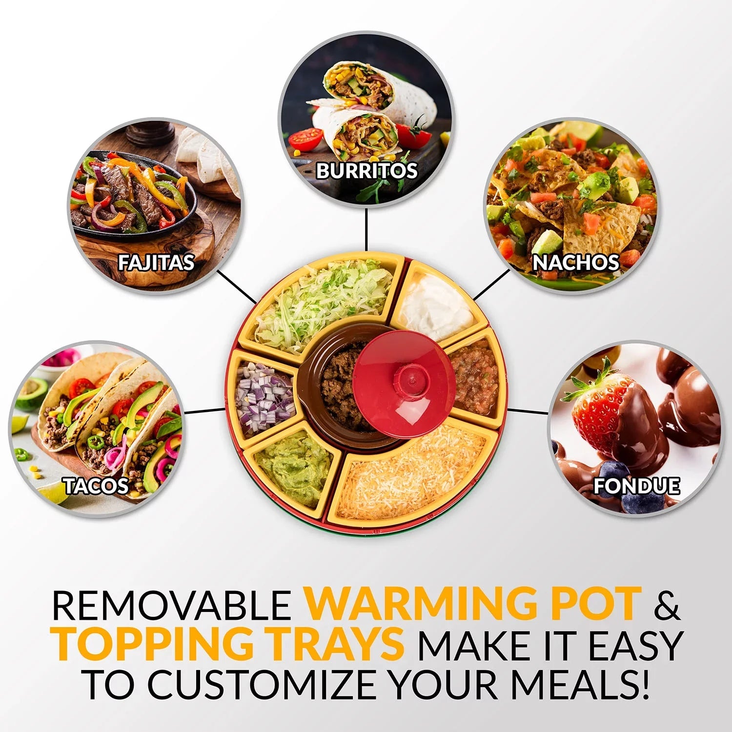 Taco Tuesday TTLSizeTB10 Lazy Sizeusan Taco Bar with 20-Oz. Warming Pot, Includes 4 Taco Holders