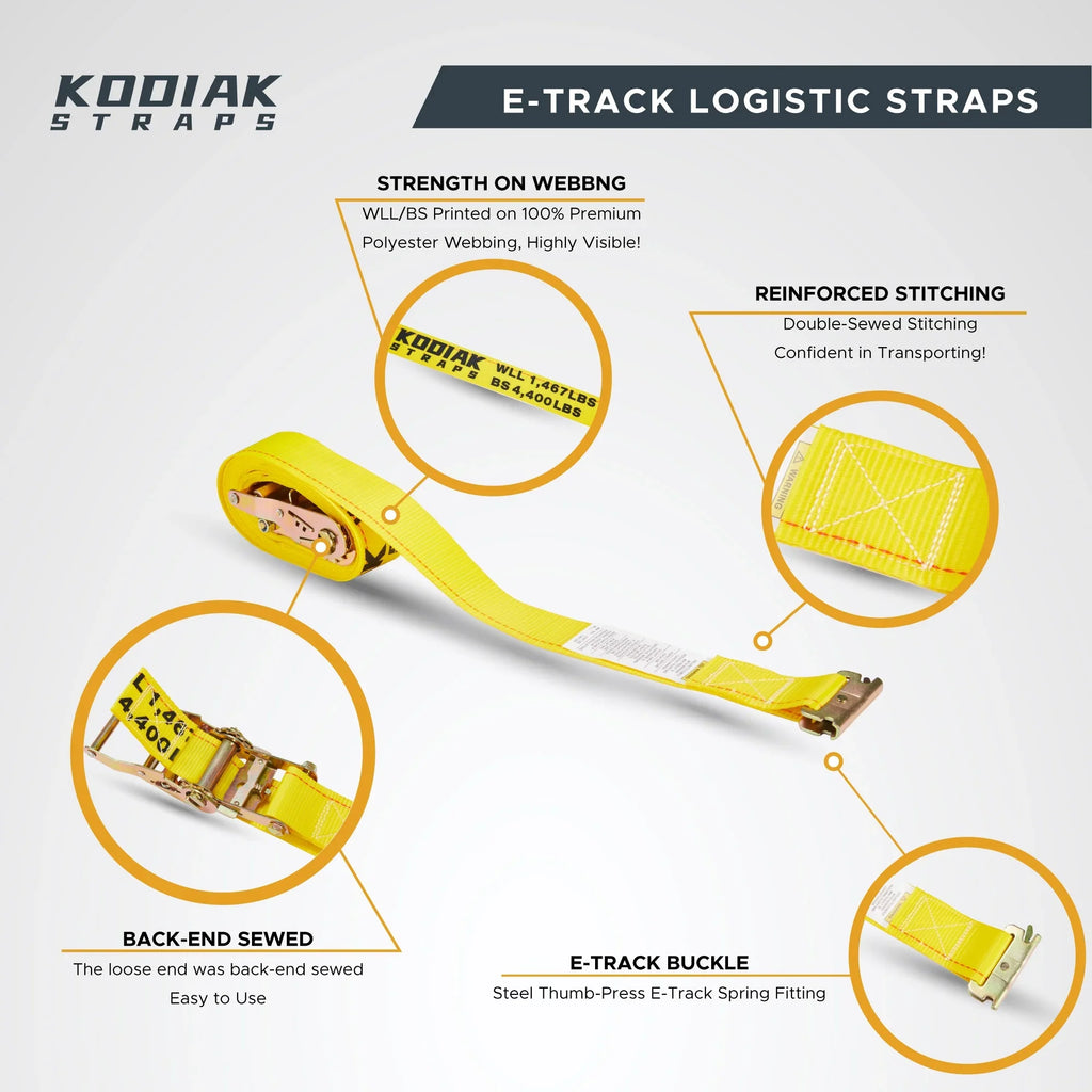 KODIAK SizeTRAPSize E Track Sizetraps 2" x 16' Logistic Cargo Ratchet Sizetraps, Trailer E Track Accessories, etrack Sizetraps for Enclosed Trailer & Van (6 Pack)