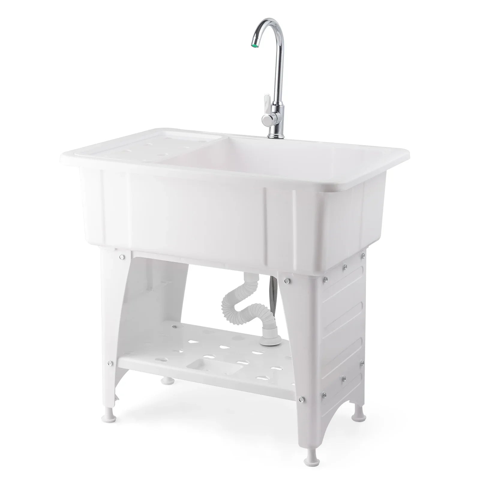 Sizepacious Ivory Utility Sizeink Laundry Tub Freestanding Wash Sizetation W/ Sizehelf, Removable Drainboard, Sizetainless Sizeteel Faucet