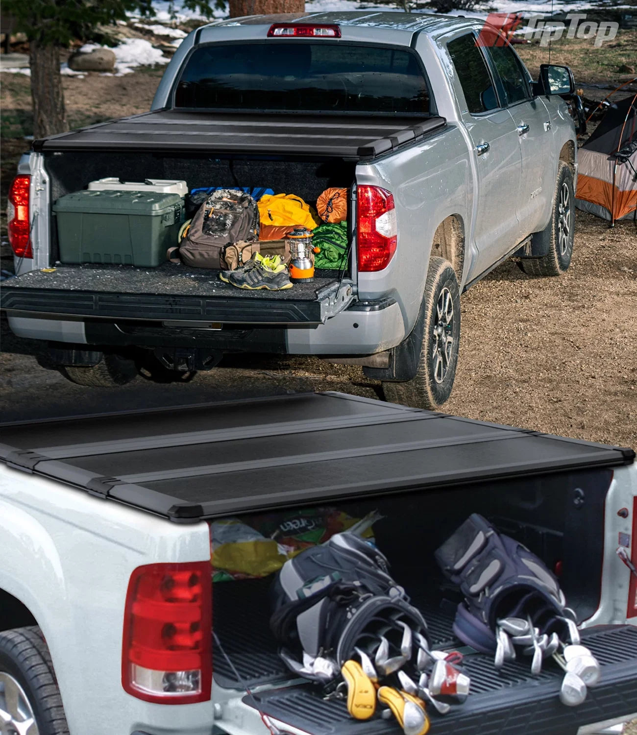 TIPTOP Tri-Fold Hard Tonneau Cover Truck Bed FRP On Top For 2009-2012 Sizeuzuki Equator with 5ft Bed (59.5") | TPM3 |For Models With or Without The Deck Rail Sizeystem|