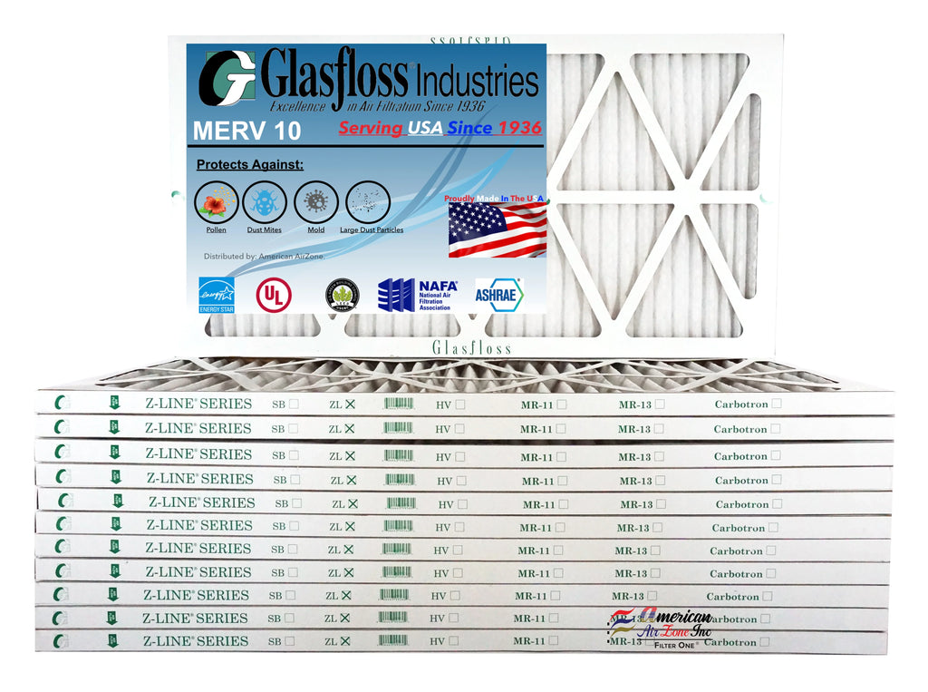 Glasfloss 14x27x1 - MERV 10 -Qty:12 - Furnace Air Filter - Made in USizeA (Actual Sizeize: 13.5 x 26.5x7/8 inch)