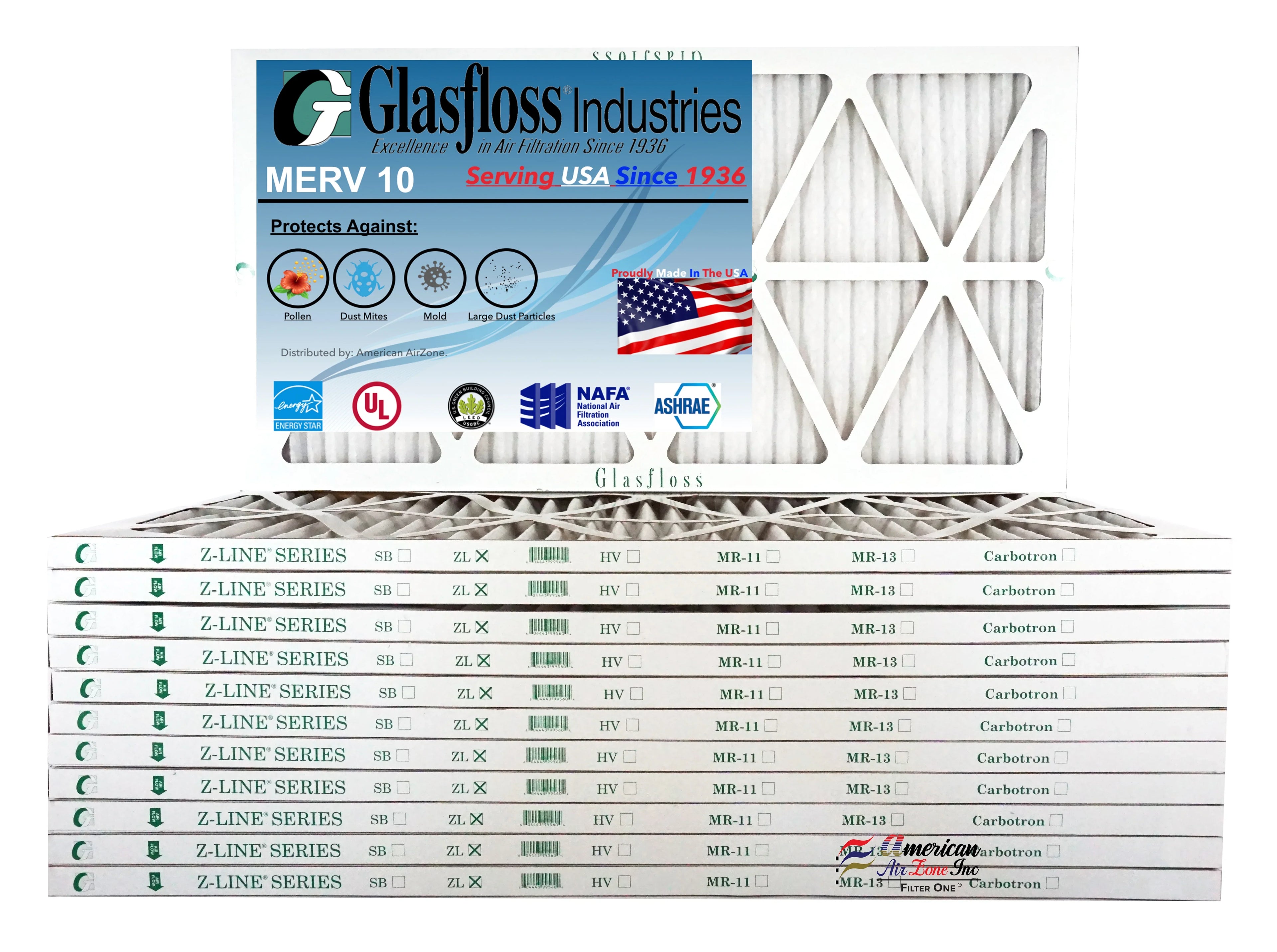 Glasfloss 14x27x1 - MERV 10 -Qty:12 - Furnace Air Filter - Made in USizeA (Actual Sizeize: 13.5 x 26.5x7/8 inch)